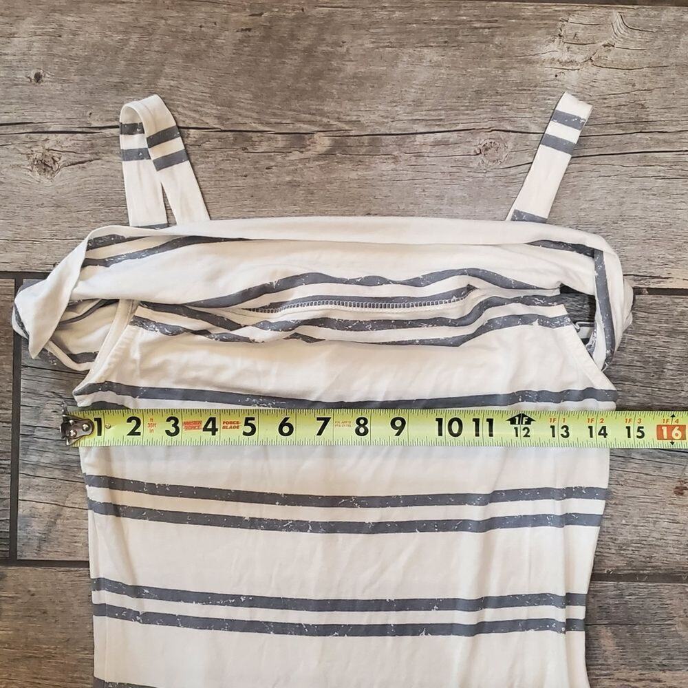 Venus White & Gray Striped Cold-Shoulder Ruffle Dress, Size Small - Picture 3 of 8